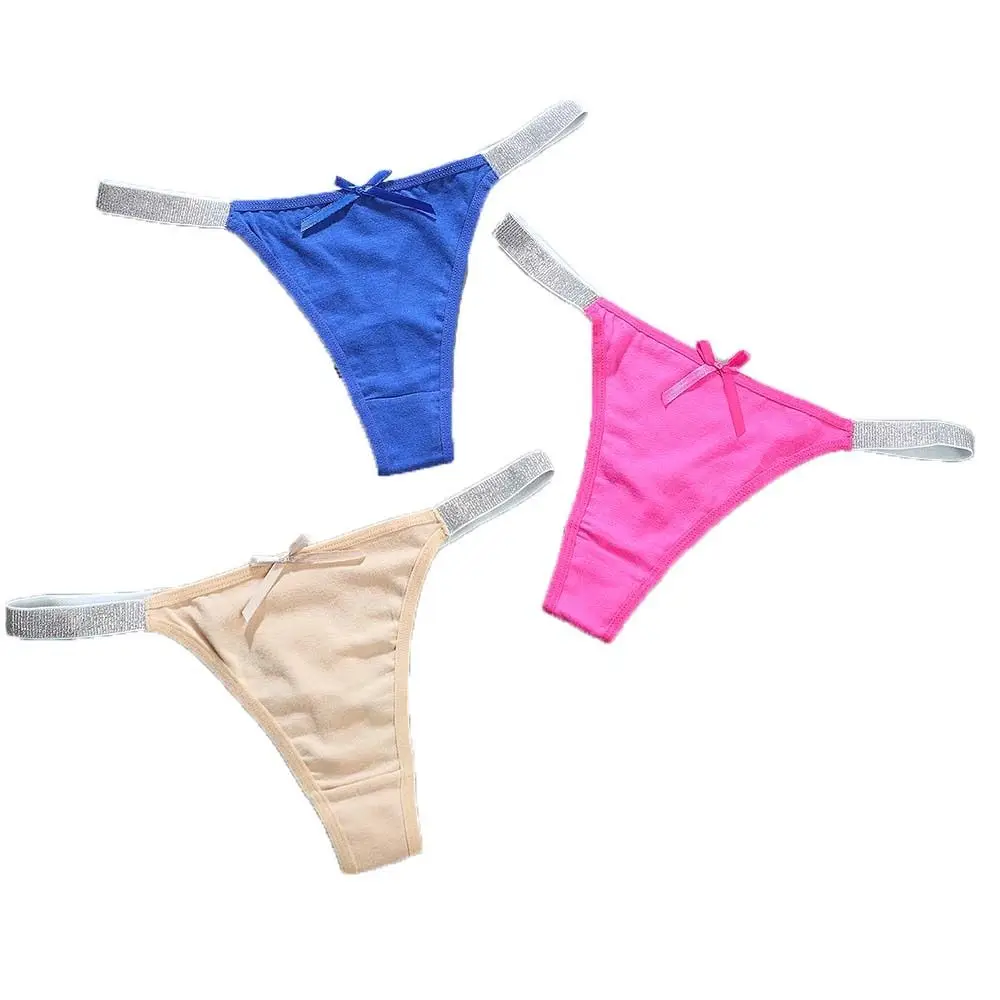 Celana Dalam Ikatan Simpul Pinggang Rendah Mulus Celana Dalam Wanita Sabuk Tipis Perak Pita G-String Lingerie Thong Katun Warna Solid
