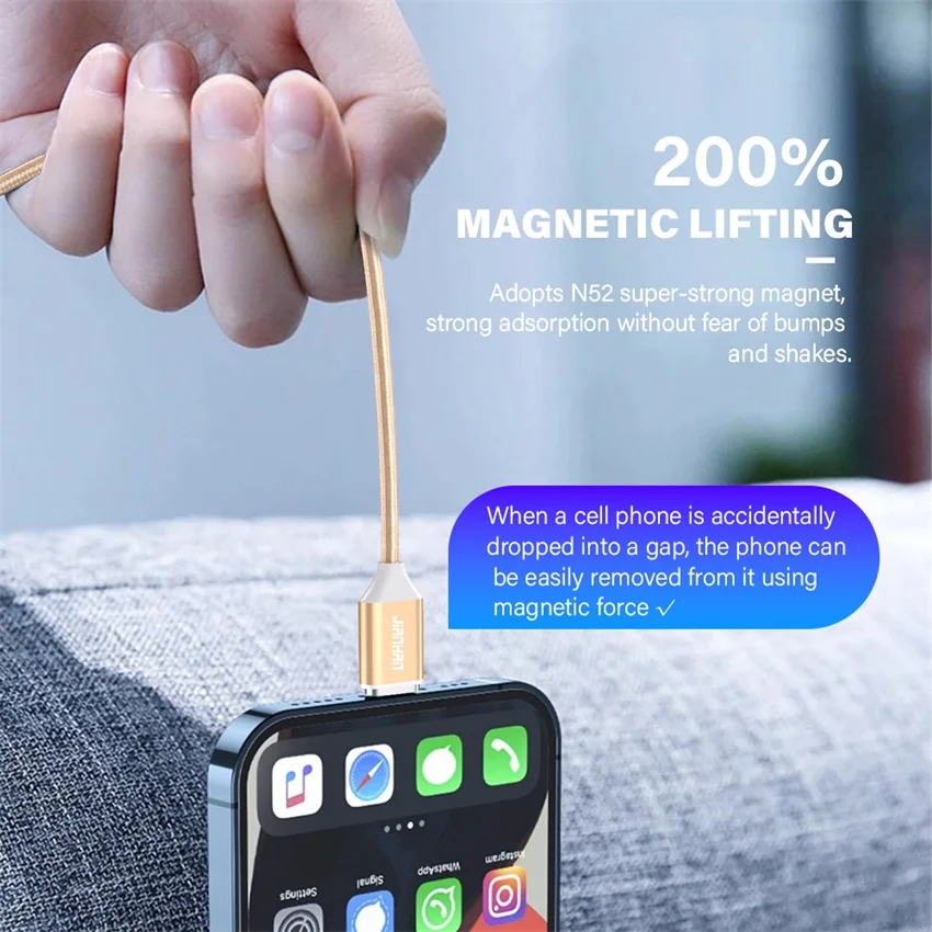 JianHan Magnetyczny kabel ładujący do Lightning 1m Szybkie ładowanie Magnetyczny kabel ładujący do iPhone 12 11 Pro XS Max X XR 8 7 6 6S Plus — zdjęcie produktu 4