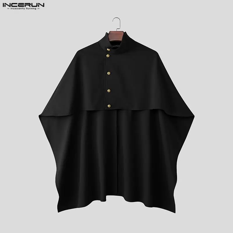 INCERUN Men's Trench Cloak Solid Stand Collar Loose Casual Irregular Cape Coats For Man Ponchos Streetwear Autumn Fashion Coats