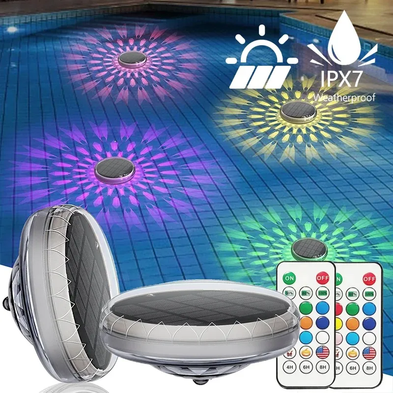 1-10PCS Solar Floating Pool Light RGB Color Changing 3 Modes Dynamic Water Ripple Effect Remote Control Garden Decor