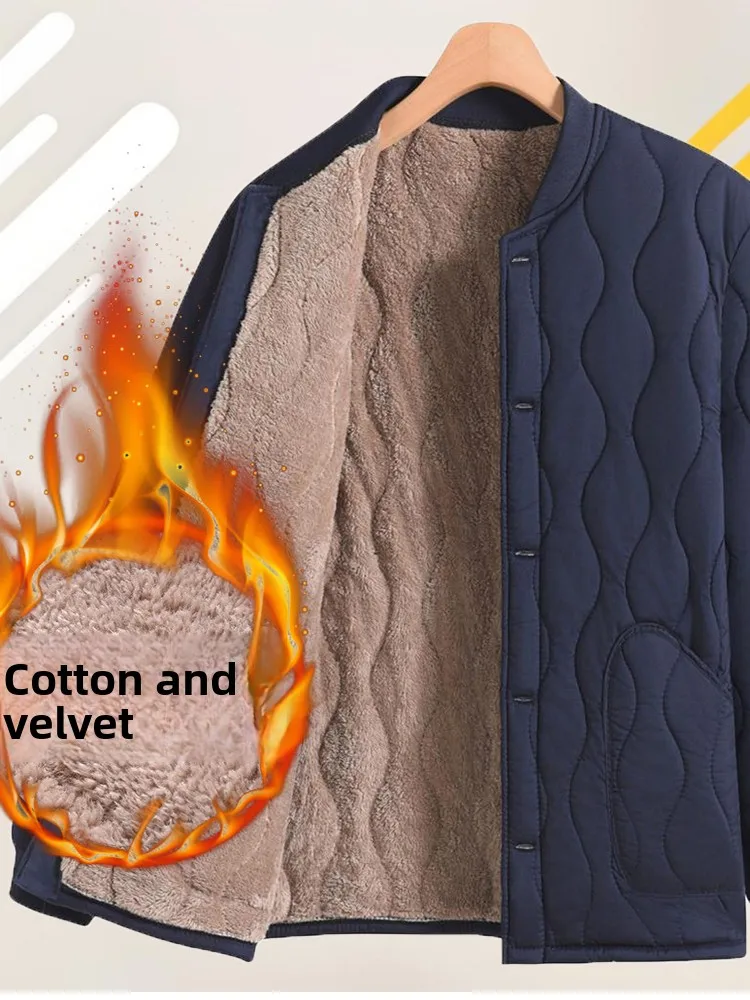 

Ultra-Thiened Cotton Jaet Lamb Velvet Lined Dad Coat ly Warmth Faionable Urban Sle Long Sve Stand Collar Coat