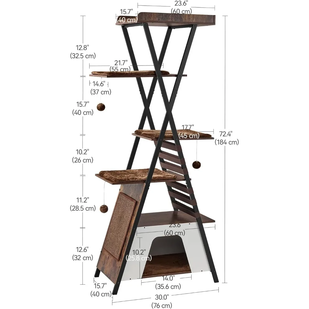 Cat Tree, Cat Tower for Indoor Cats, Multi-Level Cat Condo with Caves, Cat Tree with Cat Scratching Board, Wooden Cat Tower