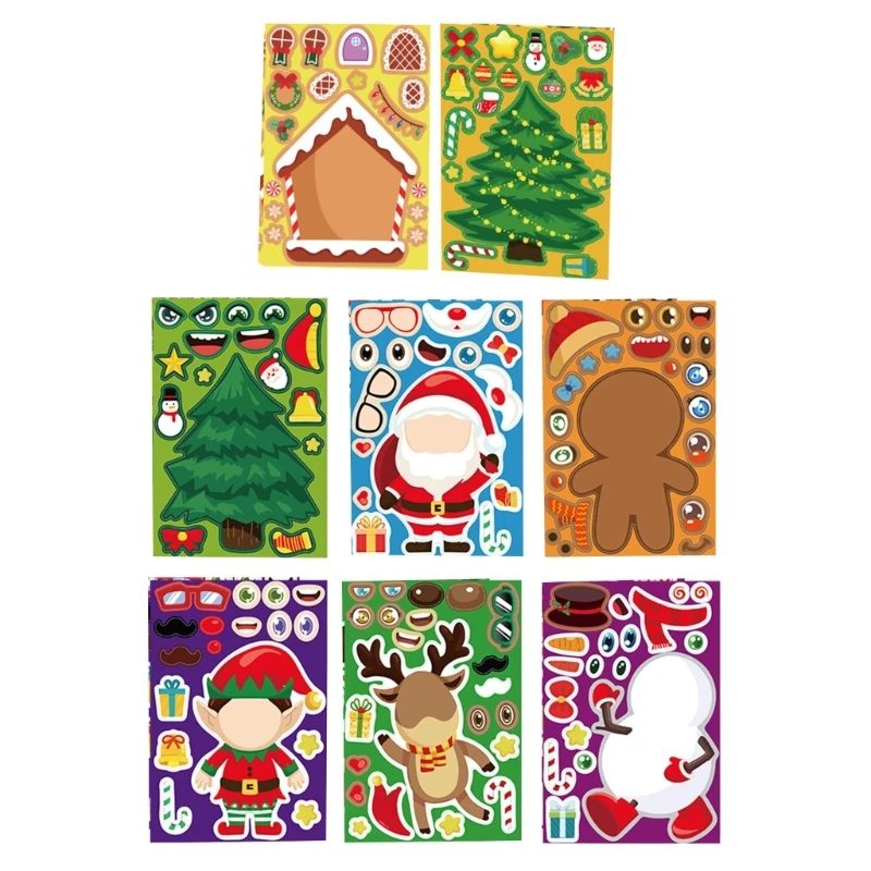 Christmas Puzzle Sticker Set 8 Sheets Creative DIY Face Changing Santa Sticker Christmas Tree Socks Stickers Party Props