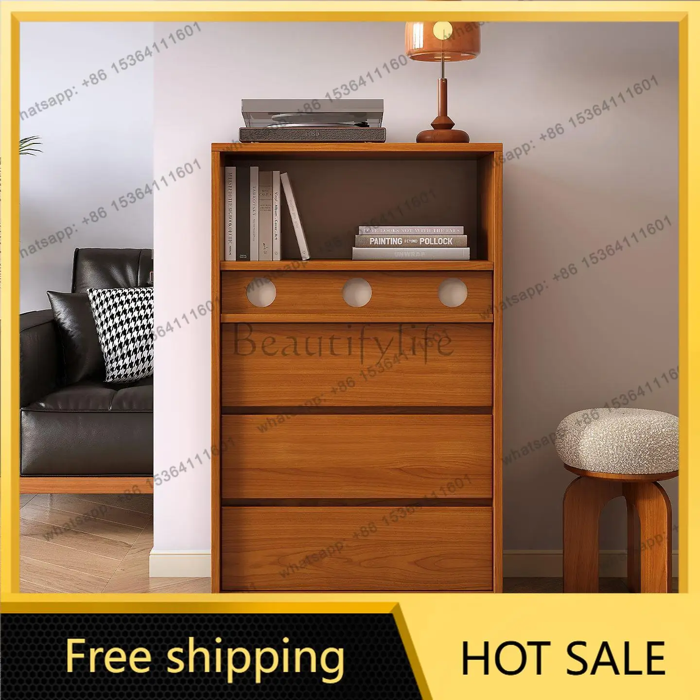 FG medieval all-solid wood bucket cabinet retro style storage side cabinet