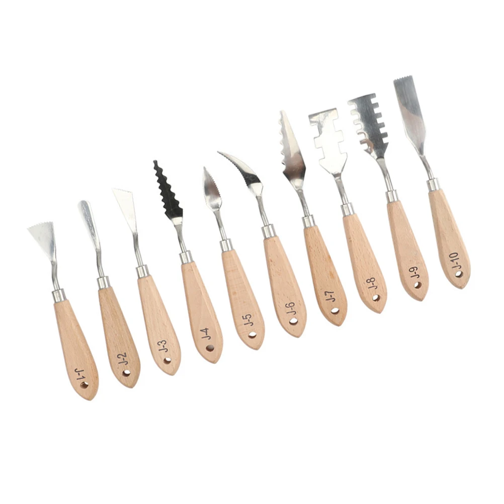 

10 pcs Oil Painting Scrapers Wood Metal Mixing Spatulas Stirring Tools Pigment Kit for Artists Practical Supplies