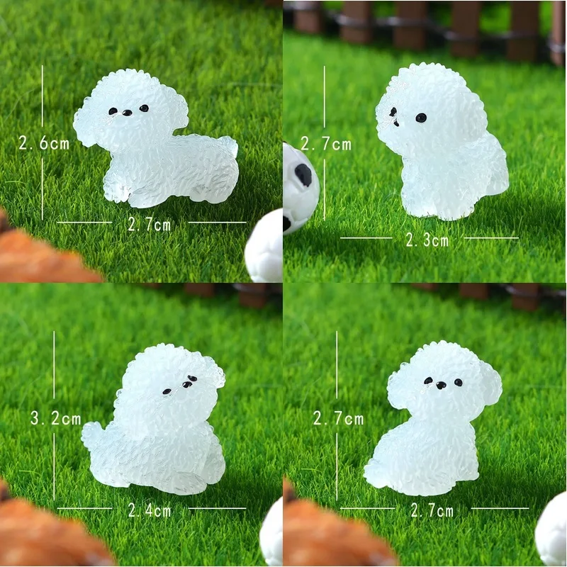 야광 미니어처 개 미니 피규어, 미니어처 개, 마이크로 풍경 장식, 어둠 속에서 빛나는 미니어처 꽃 화분 장식, 4 개