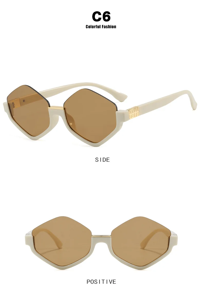 Modische Halbrahmen-Sonnenbrille für Damen Neue Vintage Polygon Luxusmarken-Sonnenbrille Trendige Einzigartige Eyewear Shades – Detail 11
