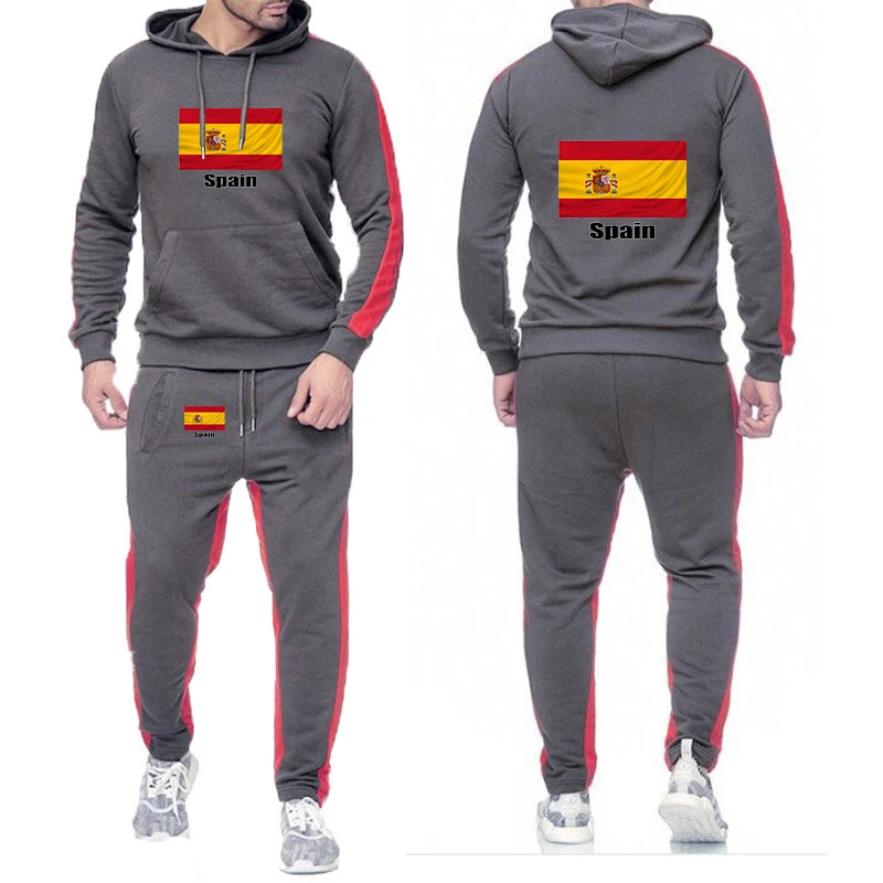 2026 Football Team Spring And Autumn Men's Spanish Flag Logo Print Sweatshirt Lightweight Hoodies Leisure Sports Pants Suits view 2