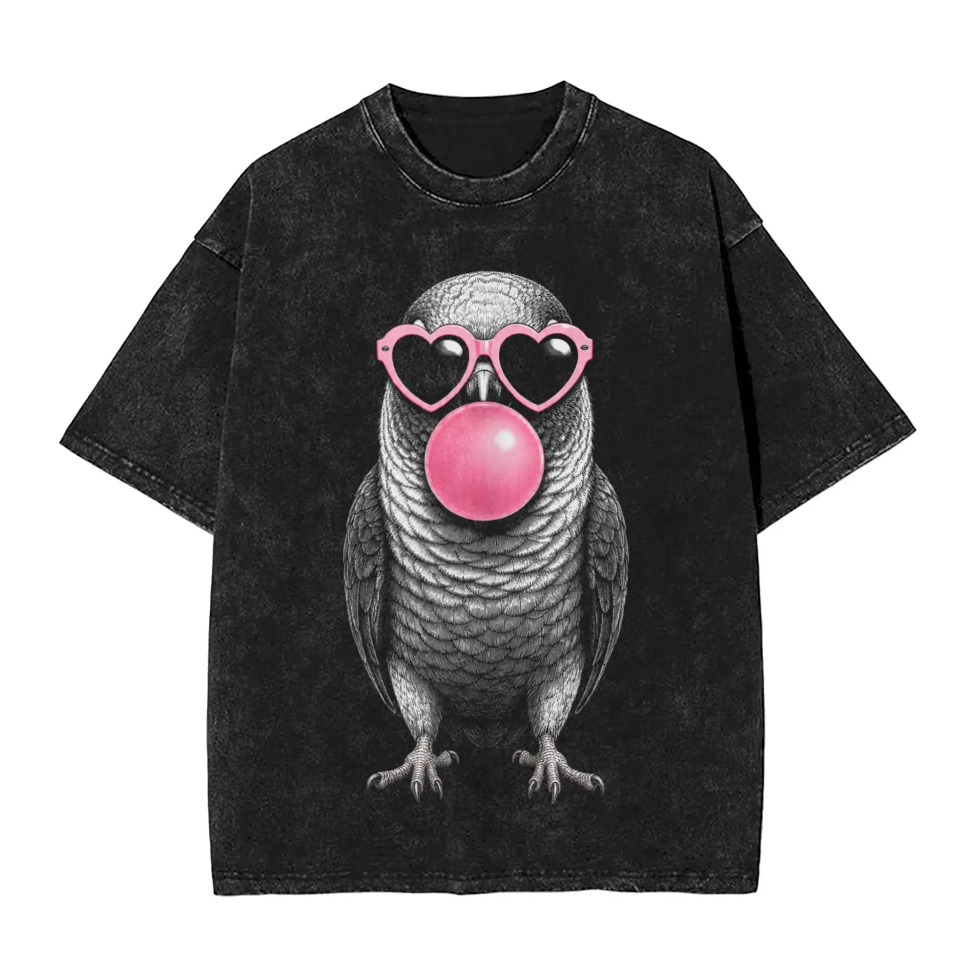 Green Cheek Conure Pink Heart Sunglasses Bubble Gum Parrot T Shirt Summer Vintage T Shirts Cotton Fashion Tee Shirt Men Clothes