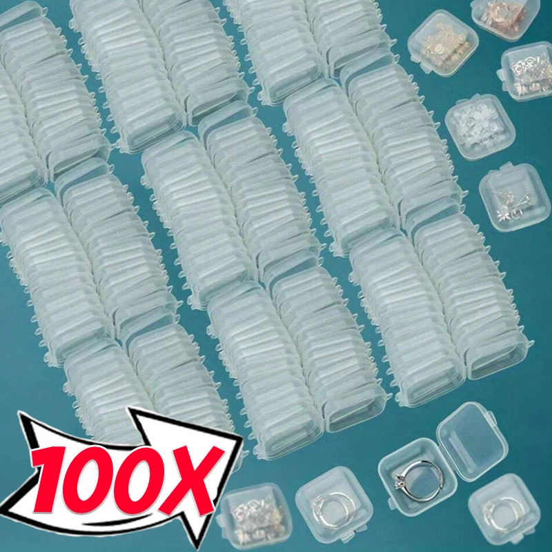 Mini caja de almacenamiento de 1/100 piezas, Cuadrado estuche de plástico transparente para pendientes, anillos, embalaje de joyería, organizador portátil de comestibles