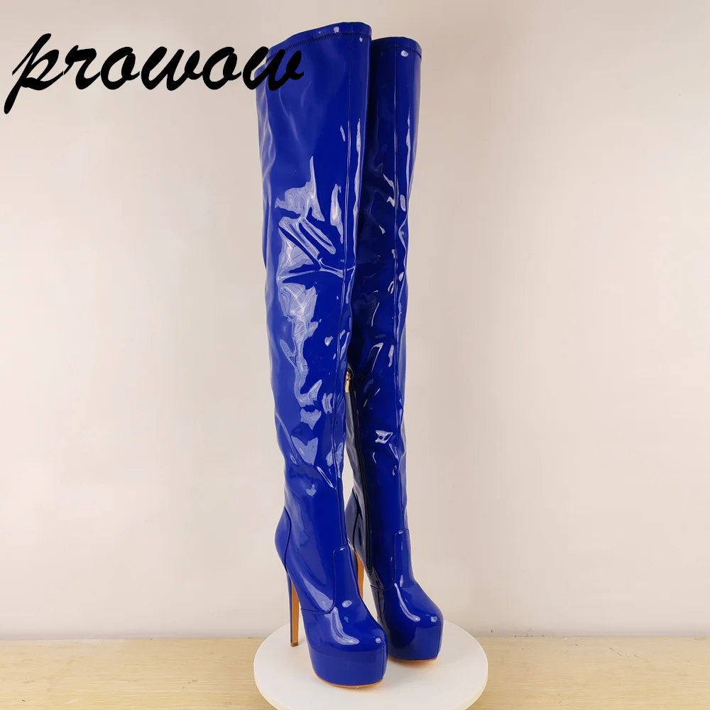 

Prowow Женские сапоги до бедра с полной боковой молнией на шпильке Сапоги выше колена Женская обувь ручной работы Женские большие размеры 41 46 52