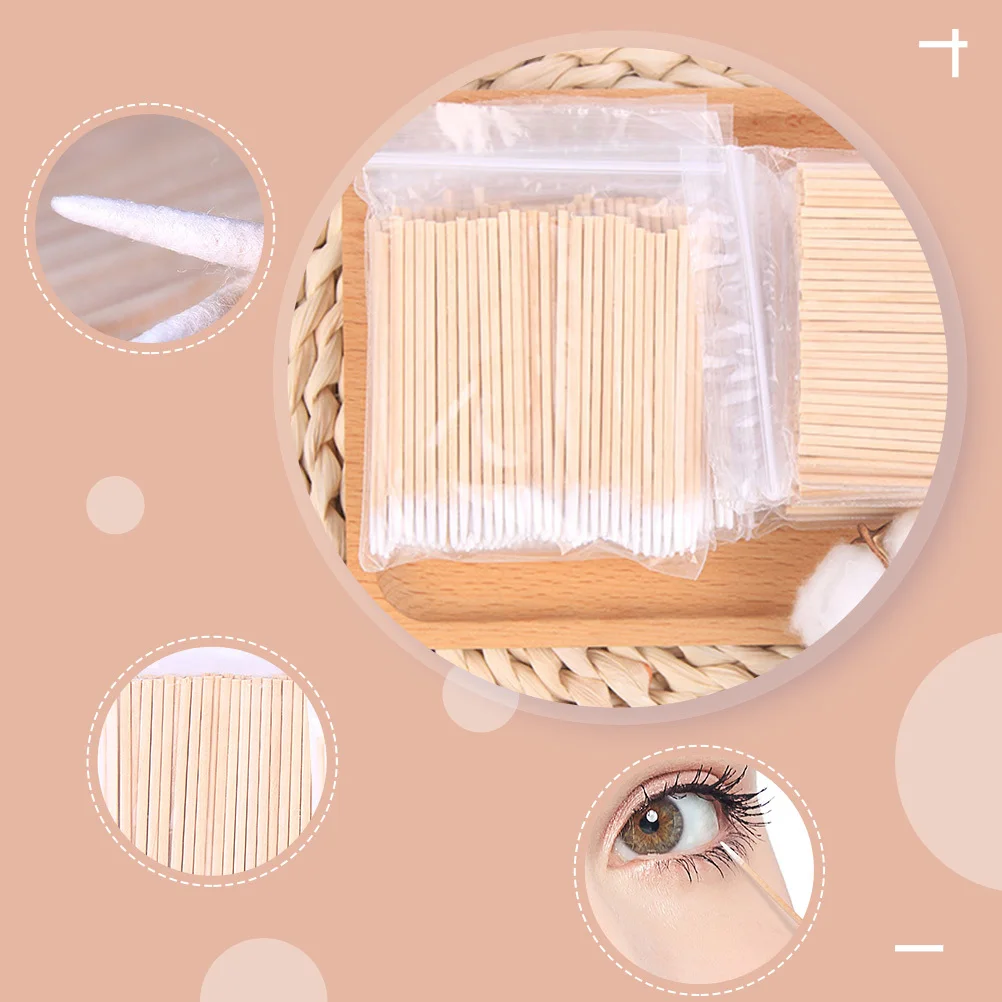 Tamponi di cotone usa e getta da 1000 pezzi Tampone di trucco in legno Detergente per ciglia Strumento cuspide per tatuaggi Tamponi di cotone