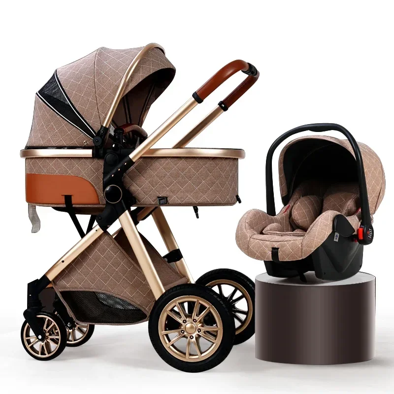 High quality luxury travel system large wheels high landscape aluminum alloy folding baby 3 in 1 stroller with car seat