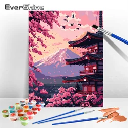 Evershine Japan Painting By Numbers Sakura Coloring By Numbers Picture Artcraft On Canvas Picture For Living Room Home Decor