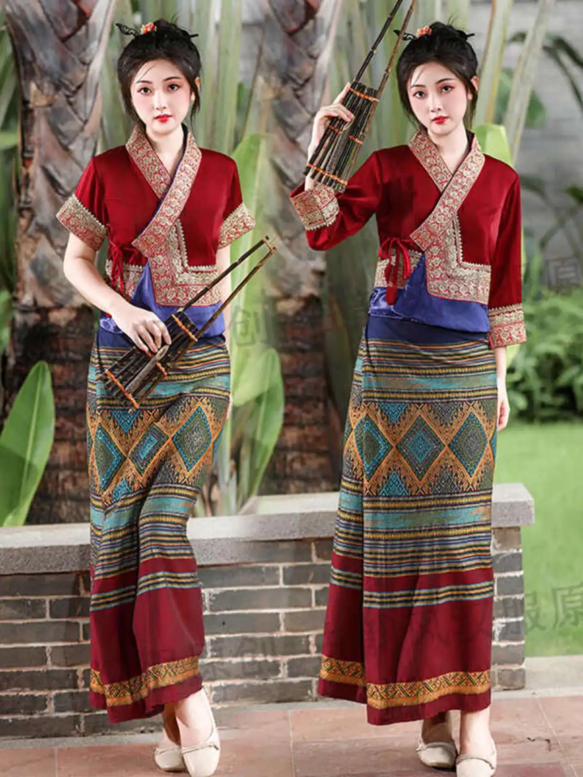 

Новая коллекция 2026: Женская летняя рабочая одежда в этническом стиле Дай из Юньнань-Сишуанбаньна с вышивкой