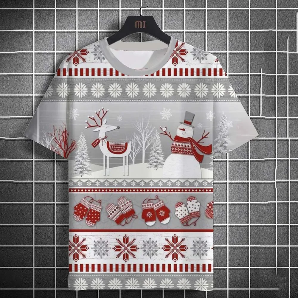 3D Funny Christmas Men's T-shirt Festival T-Shirt Summer New Santa Claus Reindeer Graphic T Shirts Sleeve O-Neck Unisex Tops Tee