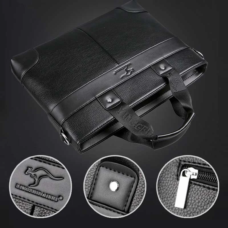 LINGZHIDAISHU Brand Business Men's Briefcase High-Quality Handbag Leather Men's Laptop Bag Messenger Bag Men Black