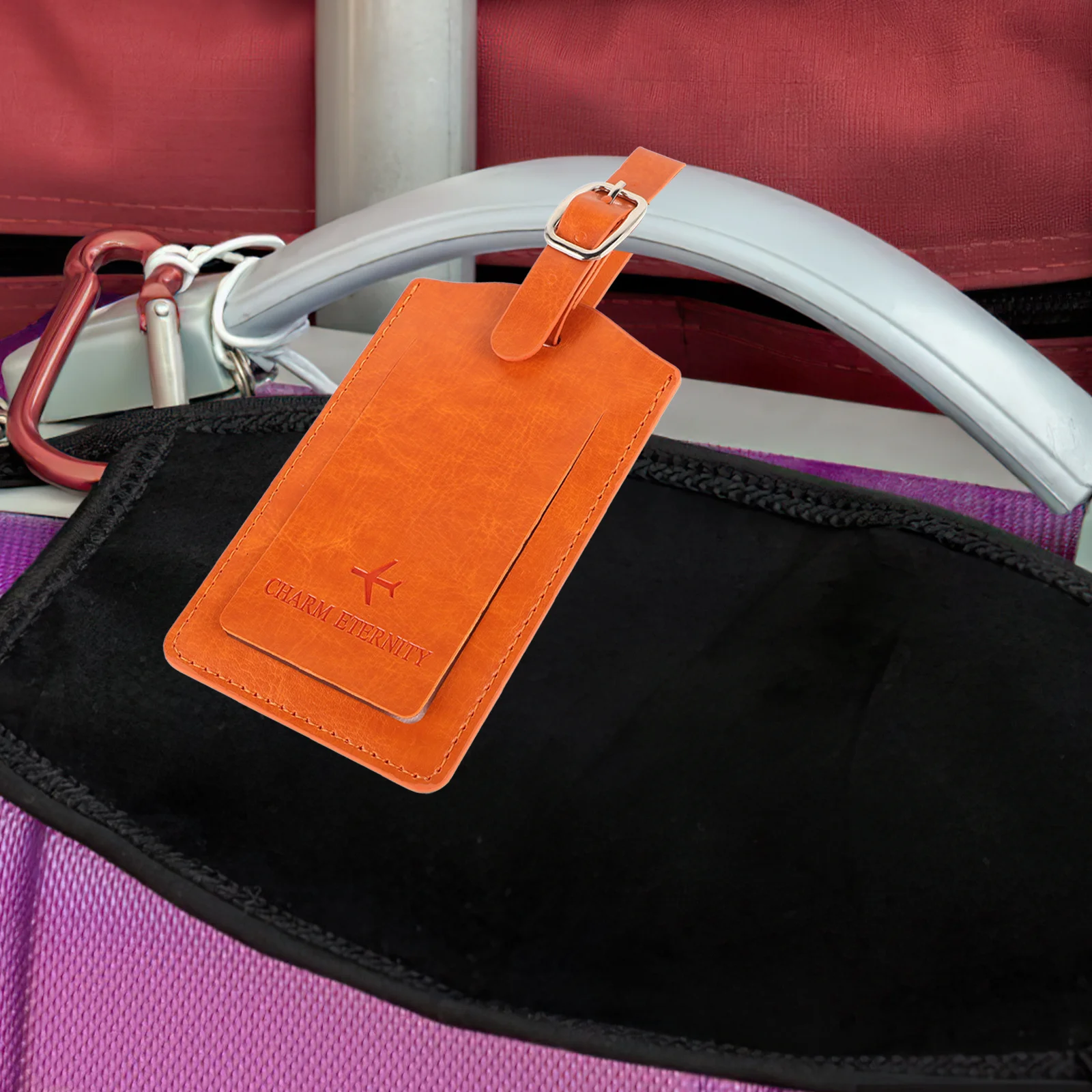 3 قطعة علامات الأمتعة لحقائب السفر الثقيلة حقيبة جلدية العلامات مع حامل بطاقة الاسم البرتقالي لوازم السفر لكرارا #3