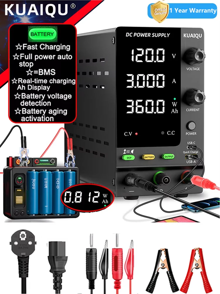 KUAIQU Labor-Netzteil Einstellbar 3,7V 4,8V 12V 24V 48V 60V 72V 100V Batterieladung für F&E, Batterieaktivierung, BMS-Test
