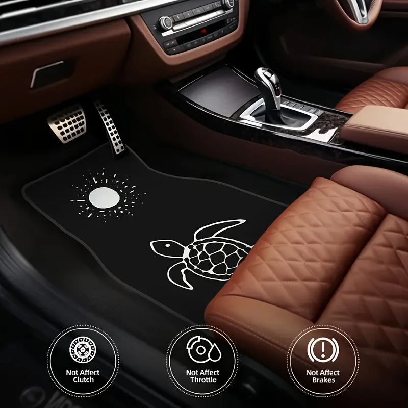 4pcs Whimsical Sea Turtle & Sunset Car Mats - Non-Slip, Comfortable Polyester Floor Mats For Cars & SUVs, Ideal Gift For Men And