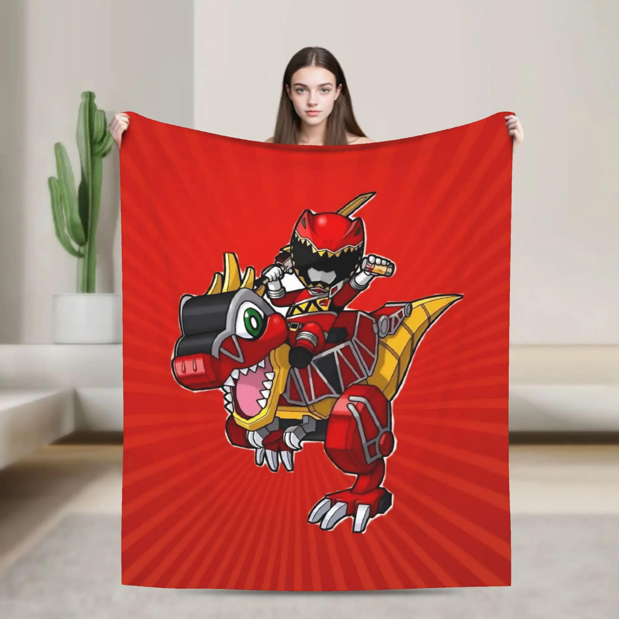 Red Ranger Dinosaur Blanket Power R-Ranger Wool Funny Warm Throw Blankets for Home All Season