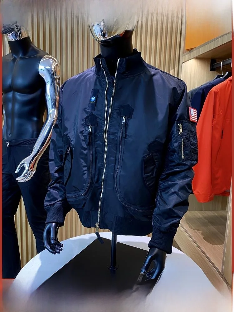 

French Sle MA Pilot Jaet Waterproof Windproof Loose Fit Stand Collar Men's Motorcycle Outerwear Trendy Autumn Winter Coat