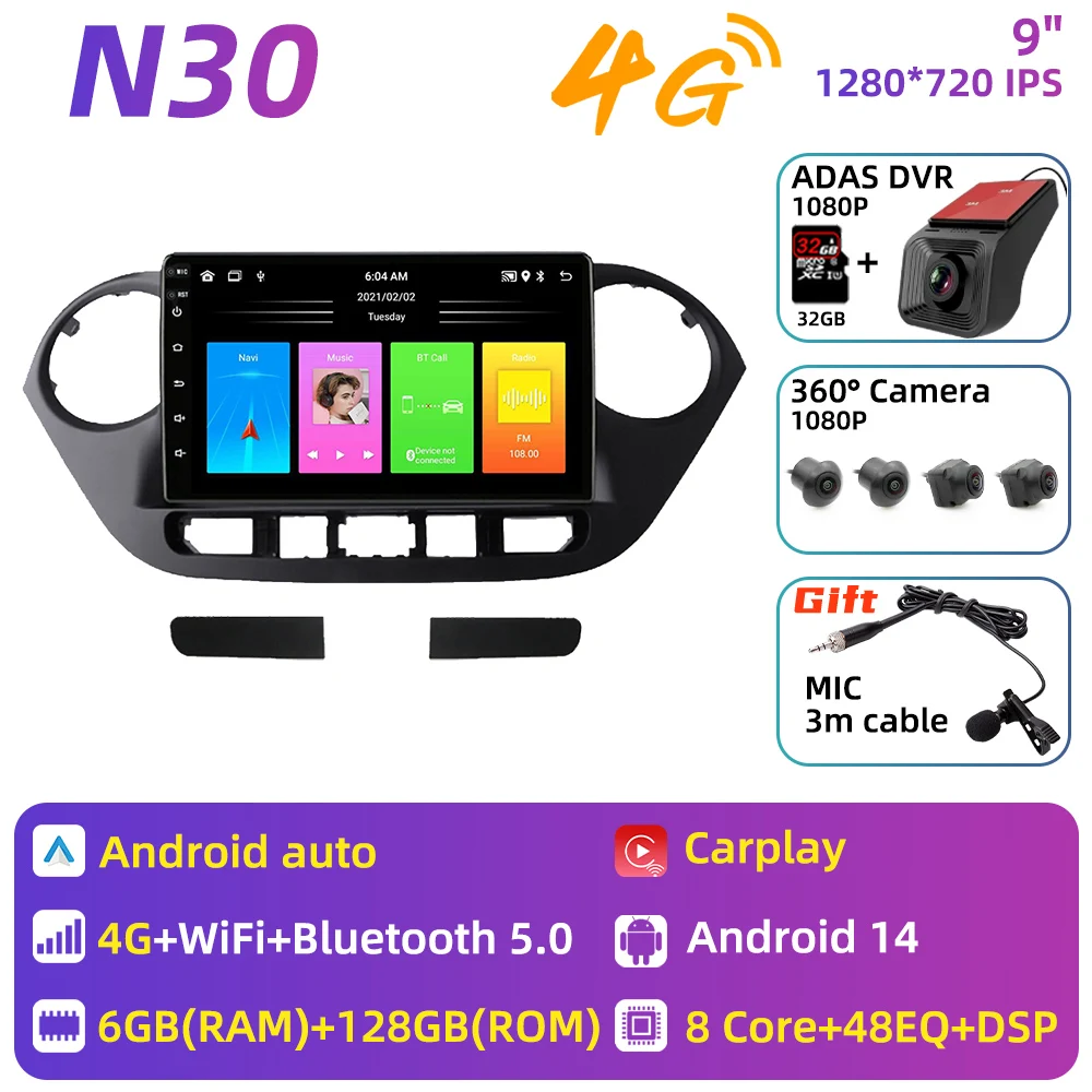 Carplay voor Hyundai Grand i10 2013 - 2018 Android Auto Multimedia Autoradio GPS Navigatie Autoradio 2 Din Head Unit Stereo DSP