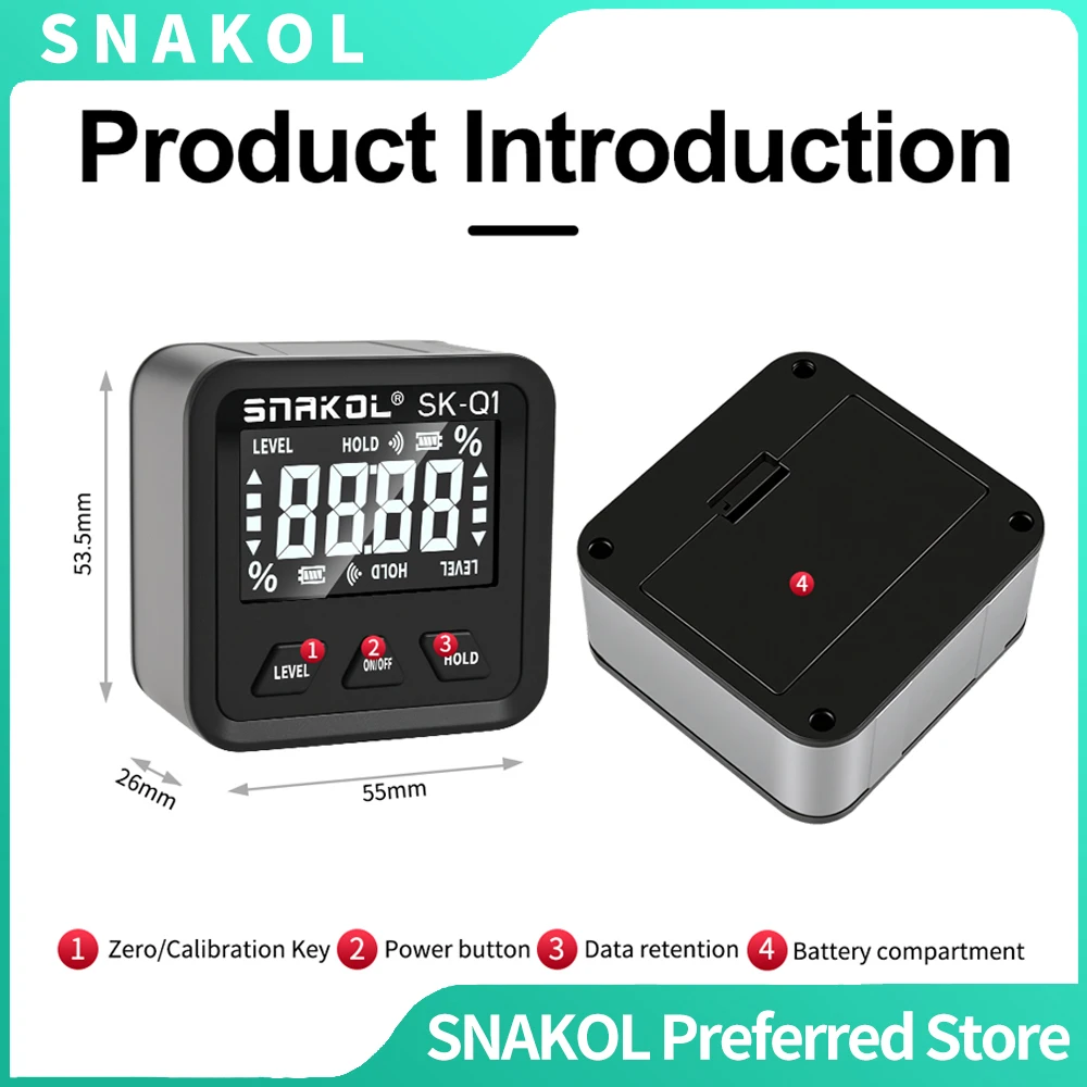 

SNAKOL 360 Degree Mini Electronic Digital Protractor Portable Precision Inclinometer Angle Finder Gauge for Angle Measurement