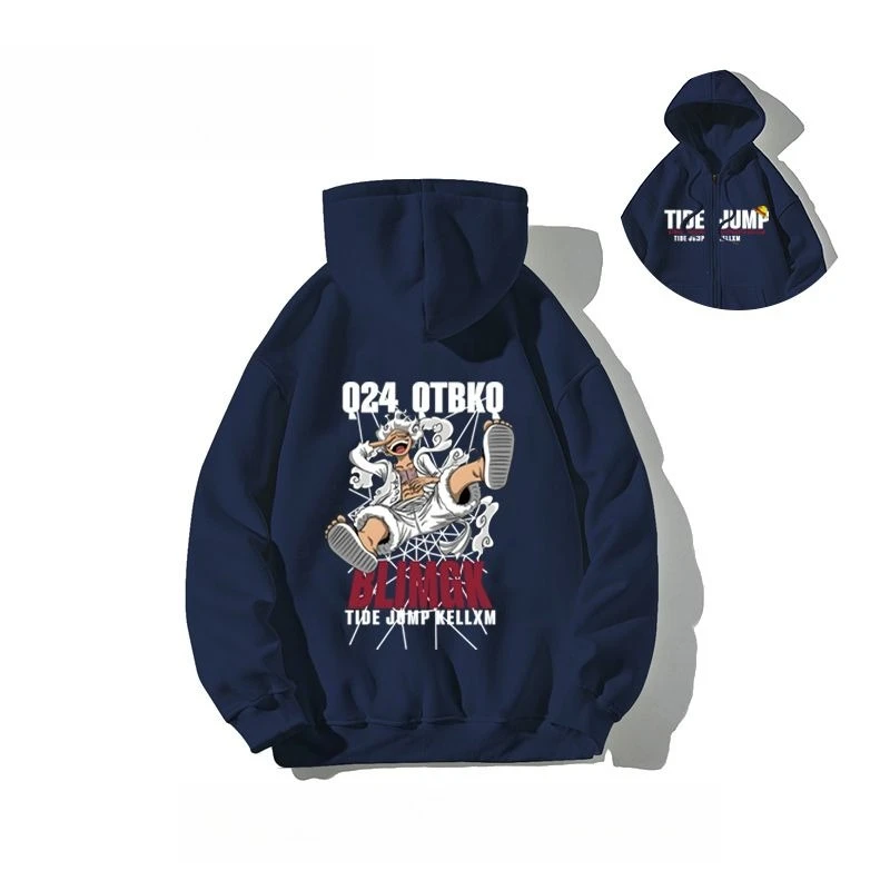 Bandai One Piece Nicca Ruffy Five Anime Print Herbst und Winter Neuer Herren- und Damen-Reißverschluss, große Größe, lockerer Thermo-Hoodie