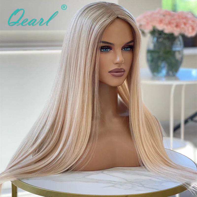 Parrucche lunghe ondulate per capelli umani novità in Glueless Ombre Light Honey Blonde 13x 6 parrucche frontali in pizzo radici di cenere parrucca in pizzo Pre pizzicato Qearl