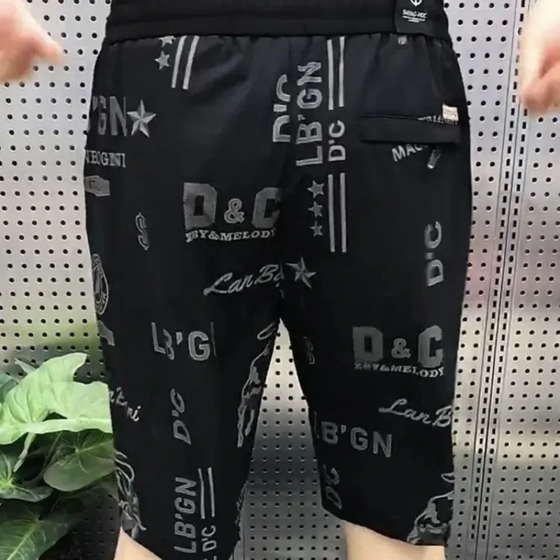 Summer Men\'s Clothing Letter Printing Pockets Elastic High Waisted Office Lady Straight Sweatpants Vacation Boyfriend Shorts