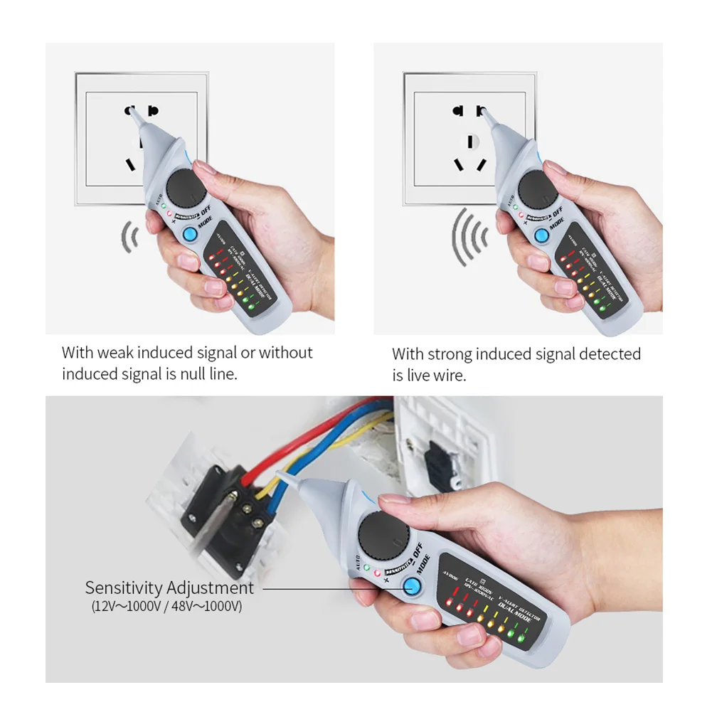 AVD06 Voltage Tester Non Contact for Electrical Induction Detection AC 12V 1000V and 48V 1000V Size 175x46x36mm