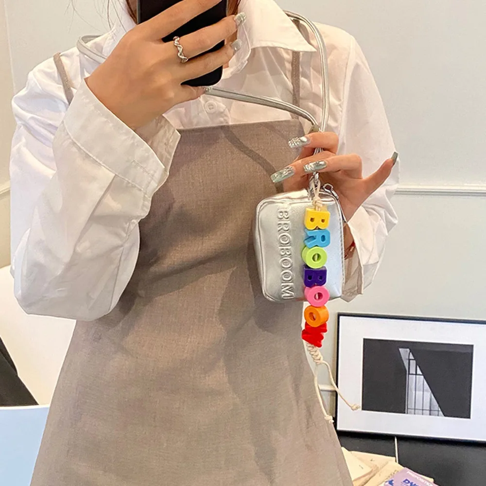 

Multifunctional Small Square Wallet Simple Single Shoulder Crossbody Headphone Bags Solid Color PU Leather Lipstick Storage Bag