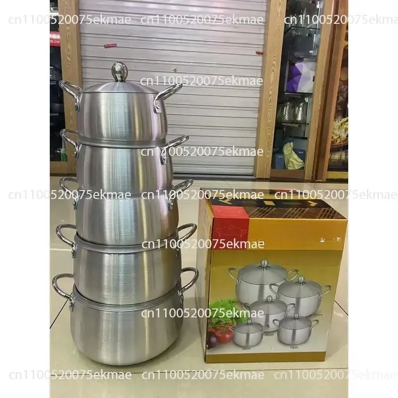 7-piece and 10-piece Aluminium Soup Pot Sets – Household Sets for Making Soup, Stewing, Boiling Water and Cooking Noodles