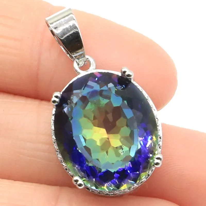 

925 SOLID STERLING SILVER PENDANT Fire Rainbow Mystical Topaz Violet Topaz Real Red Ruby Tsavorite Garnet White CZ Daily Wear