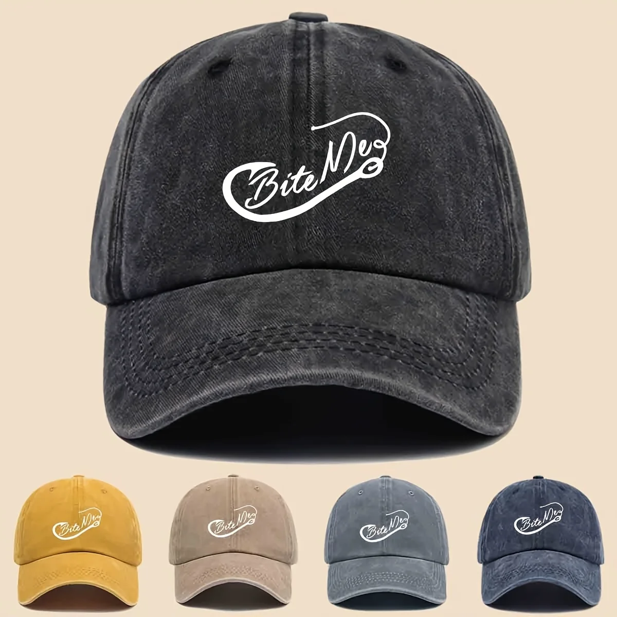 A Stylish Fishing Lure Hook Baseball Cap with Printed Designs, Available in Multiple Colors and Options. Unisex Black Vintage Tr