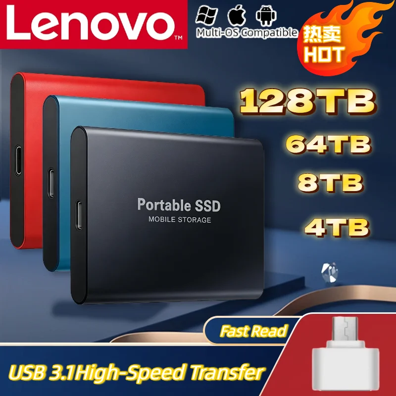 

2TB 4TB Lenovo T5 Portable External SSD USB 3.1 High Speed Mini Solid State Drive Large Capacity Memory Flash Disk Genuine