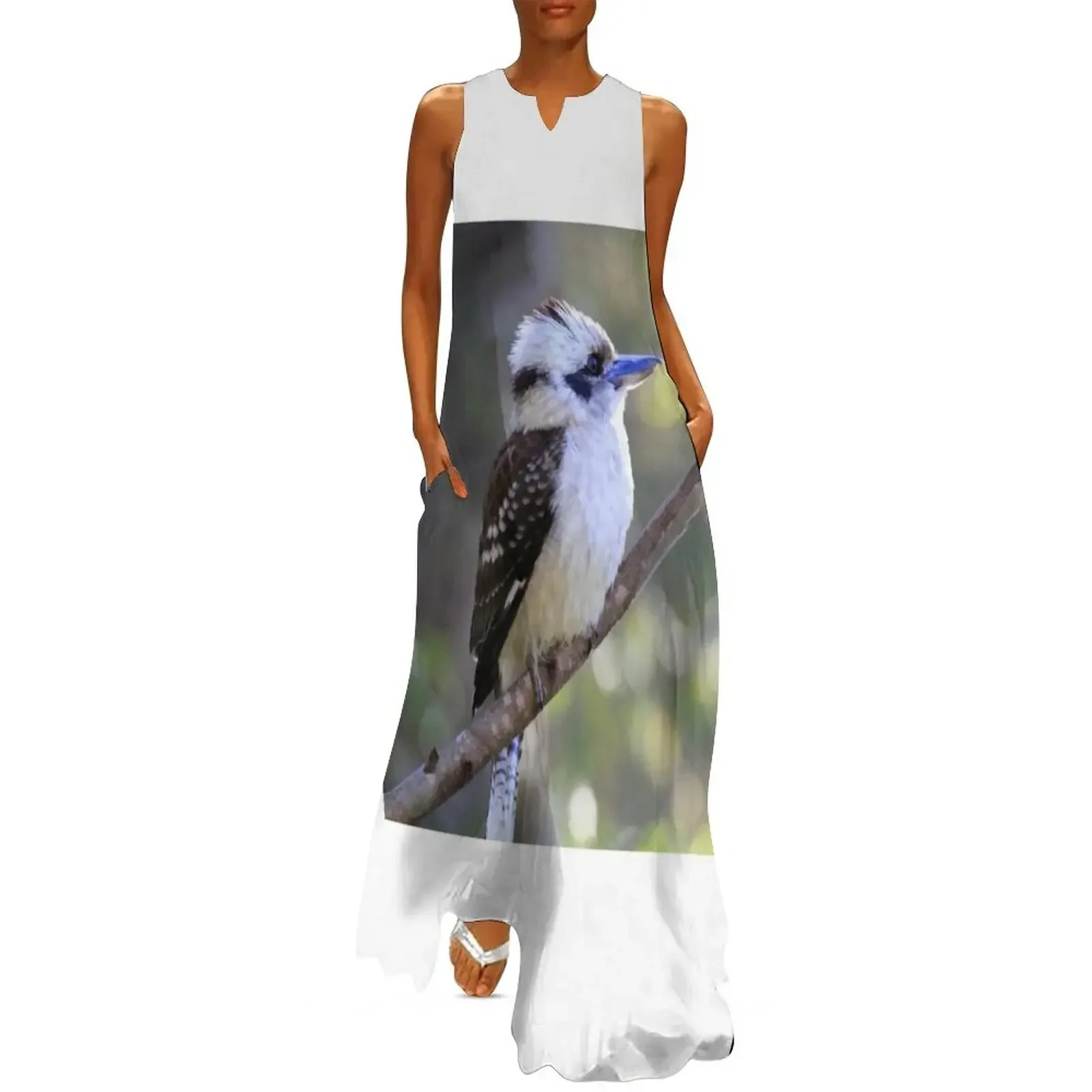 

Laughing Kookaburra perched on a branch Long Dress chic and elegant evening dress clothes for women Dresses gala Dress