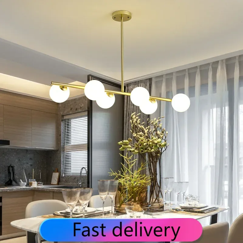 

White Glass Balls Modern LED Suspension Chandelier for Kitchen Island Dining Table Living Room Bedroom Lighting