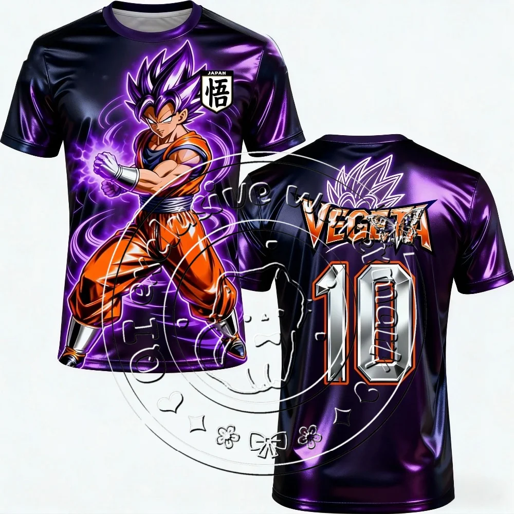 Summer Dragon Ball Vegeta No.10 Purple Aura 3D Print Breathable Unisex Football Basketball Manga Sports Short Sleeve Tee Y2k