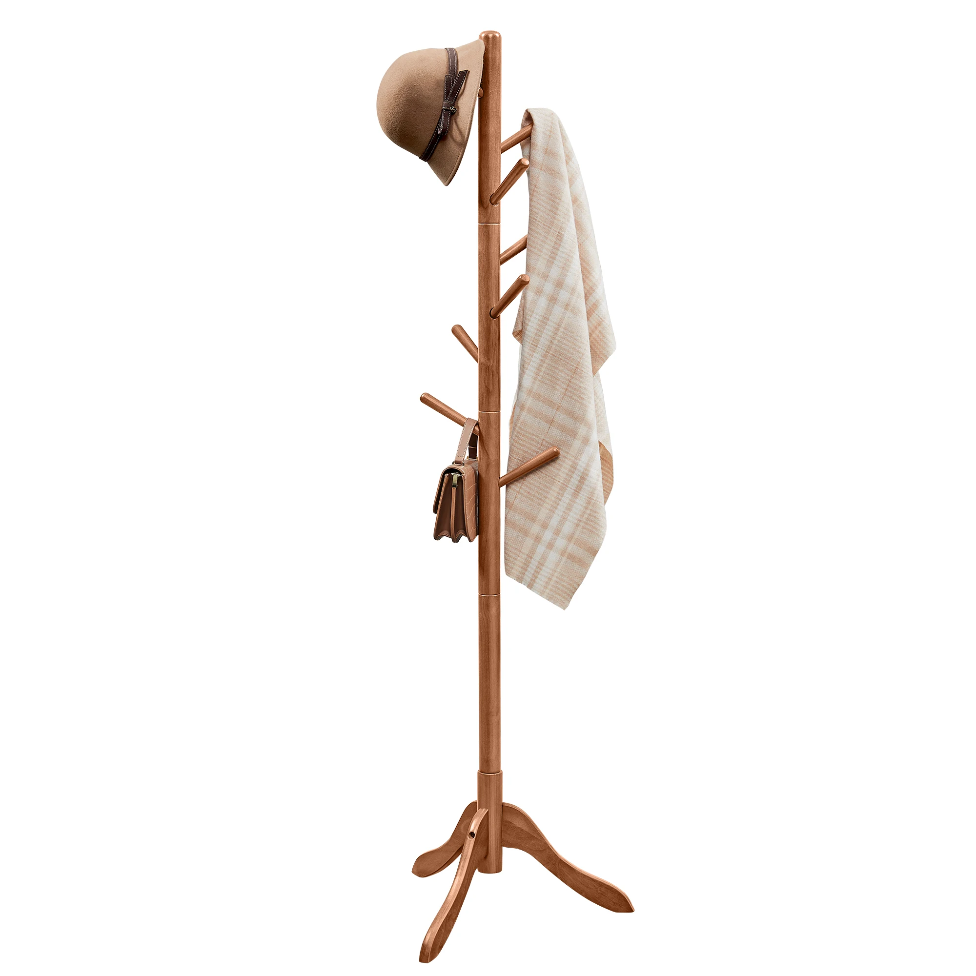 رف معطف VASAGLE من الخشب الصلب، رف معطف على شكل شجرة قائم بذاته مع 8 خطافات، 3 خيارات للارتفاع، للملابس والقبعات والحقائب #1