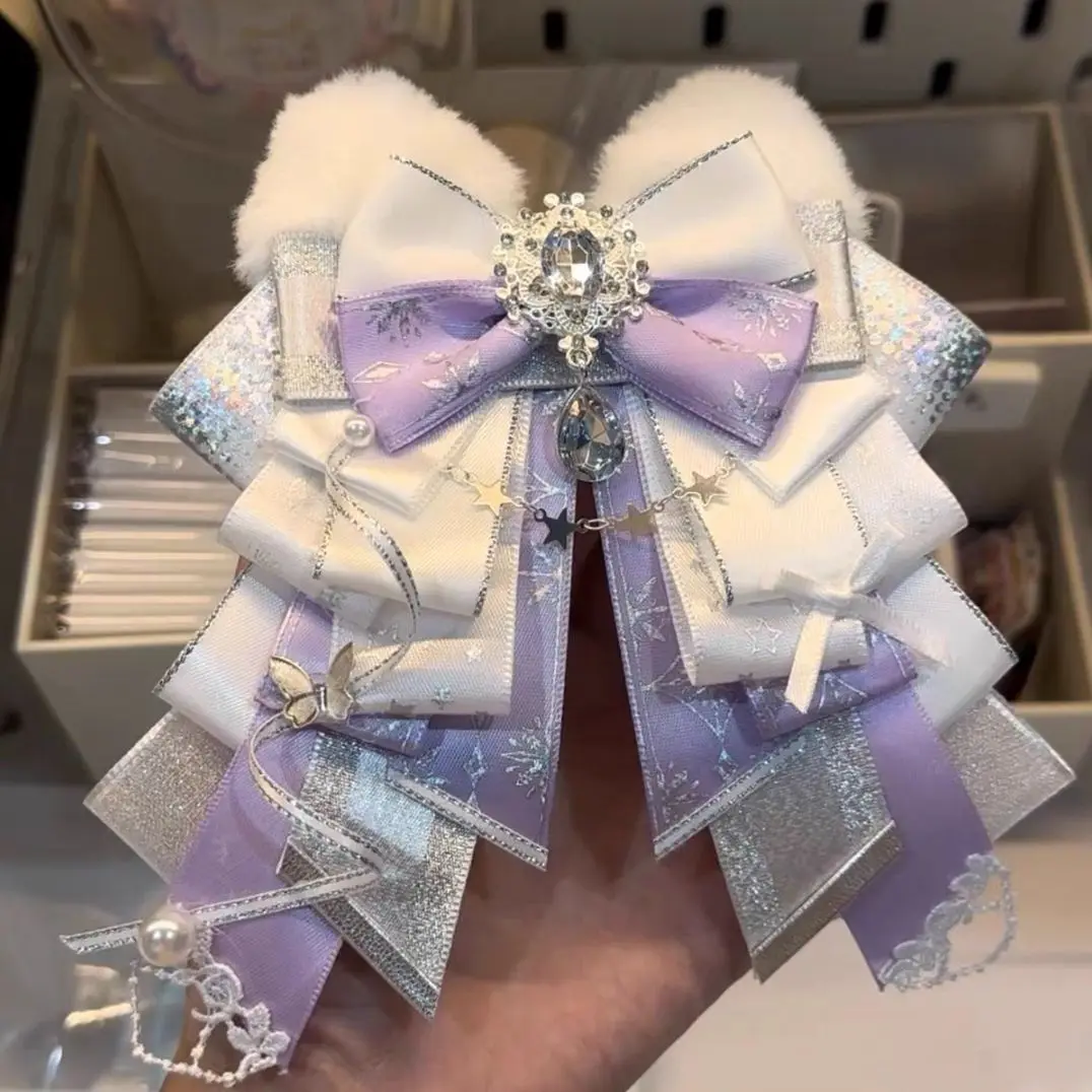 

Original Handmade Cat Ear Bow Cosplay Bowtie Anime Support Stick High-end Luxury Rhinestone Brooch Women's Shirt Collar Flowers