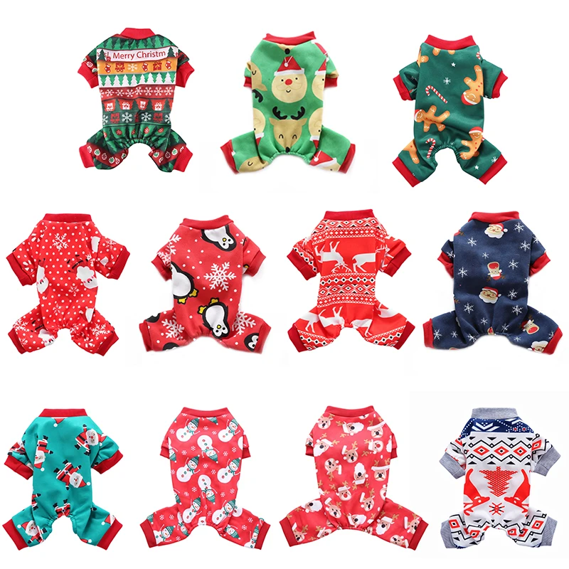 Fashion Print Dog Jumpsuits Christmas Dog Clothes Warm Plush Puppy Overalls Cute Cat Jumpsuit Pet Pajamas Chihuahua Dog Overalls