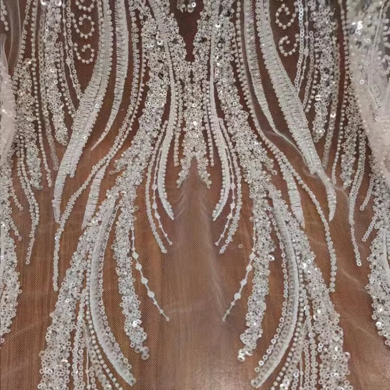 

Beaded Embroidered Lace Mesh Fabric for DIY Sewing Wedding Dress Veil Garment Accessories Clothing Fashion Material Cloth