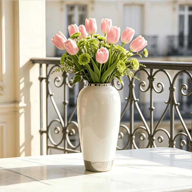 Electroplating ceramic vases, handicrafts, ornaments, light luxury silver ceramic vases, living rooms, home decor, wine cabinets