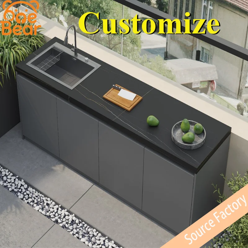 

Outdoor Courtyard Workbench: Sintered Stone Countertop with Aluminum Honeycomb Core; Balcony Washbasin and Storage Island.