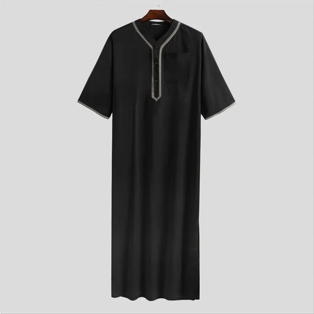 

Fashion Male Robe Homewear Kaftan Knee-length M-2XL Men Muslim Nightgown Polyester Robe Saudi Abaya Short Arab