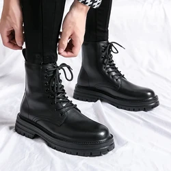 Men Boots Leather Casual Platform Boots British Style Autumn Winter Fashion Comfortable Mens Black Shoes Ankle Botas De Hombre