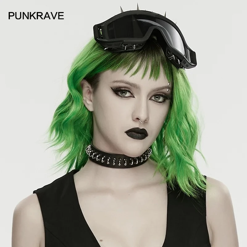 PUNK RAVE Unisex's Punk Rebellious Leather & Metal Personalized Choker Back Adjustable Snap Buttons Accessory