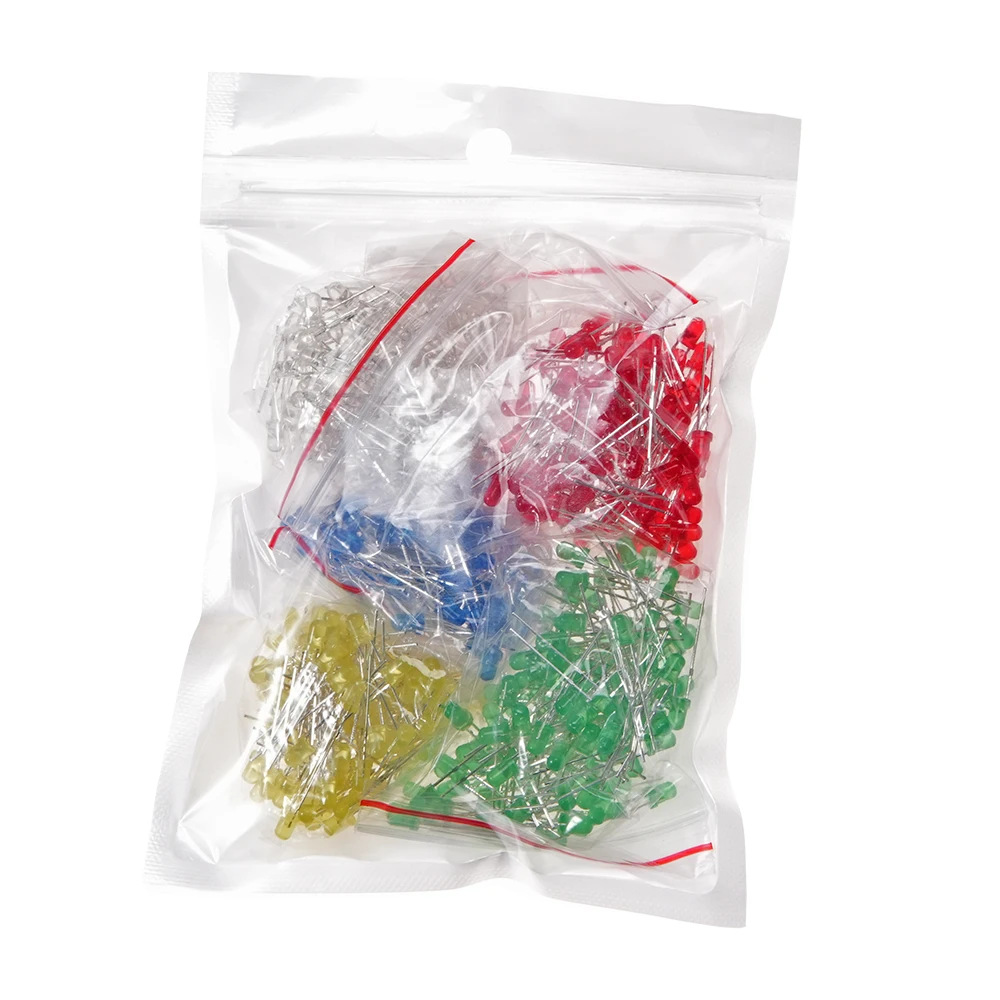 500Pcs 3MM LED Diode Kit Mixed Color Red Green Yellow Blue White